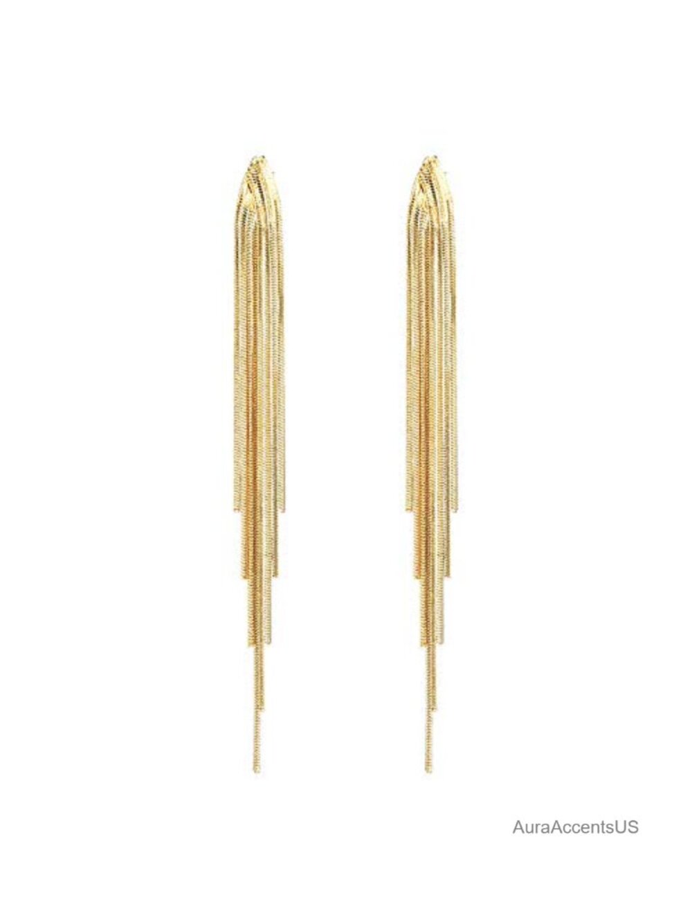Gold-Tone Long Tassel Drop Earrings Chain Fringe Statement Jewelry